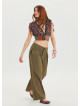 Pleated Bias Cut Buttoned Earth Color Bohemian Trousers 4464